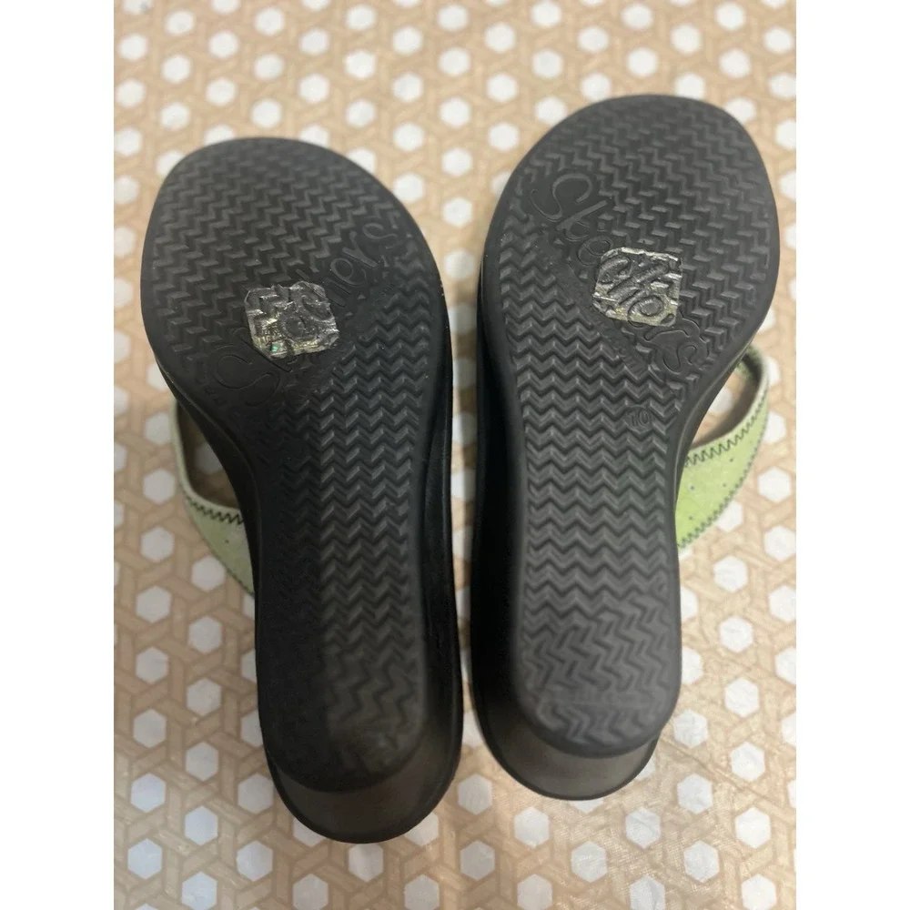Skechers Flip Flop Wedge Sandals Black Lime Green Size‎ 10 Shoe Womens